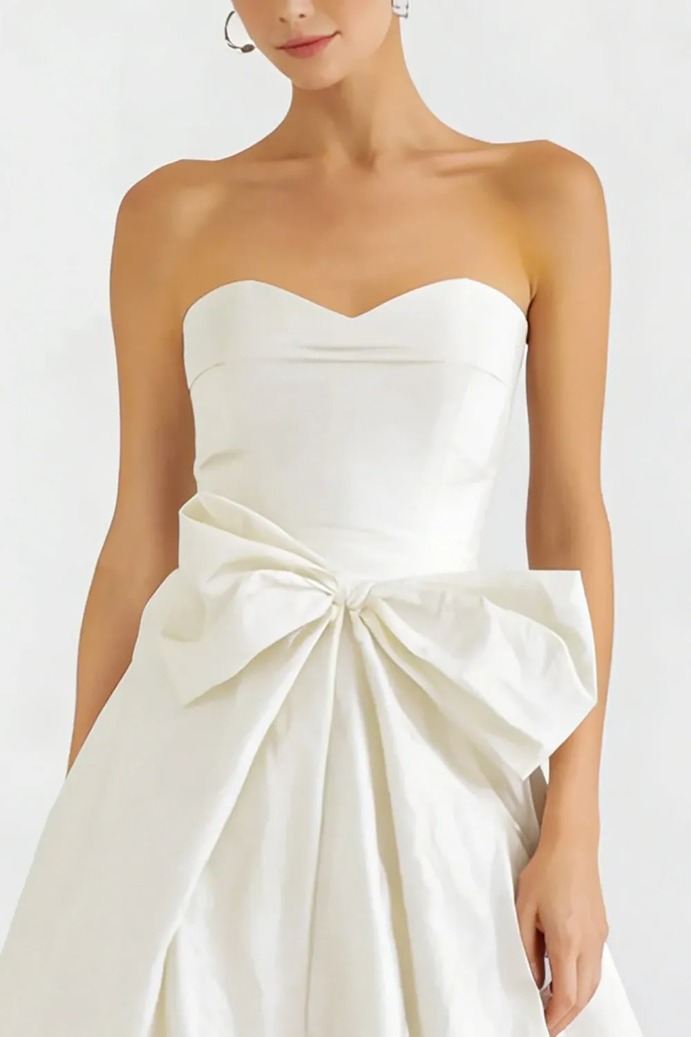 White Strapless A Line Maxi Engagement Dress with Bow sold by Wedtrend product image thumbnail 2
