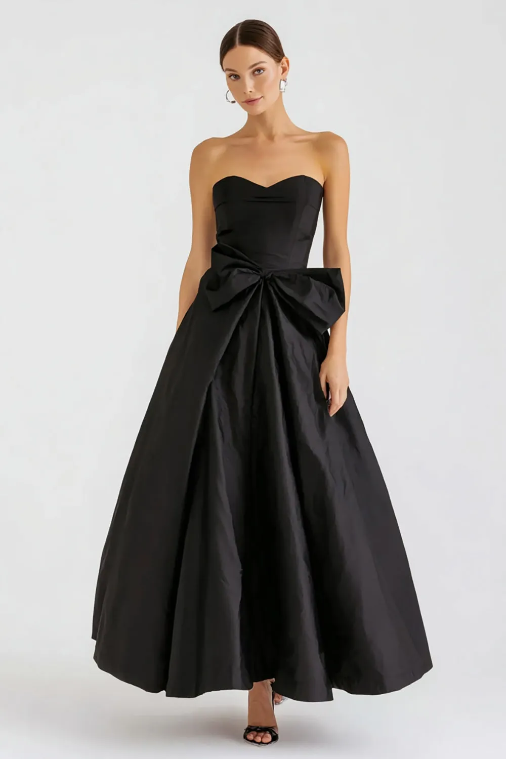 White Strapless A Line Maxi Engagement Dress with Bow sold by Wedtrend product image thumbnail 3