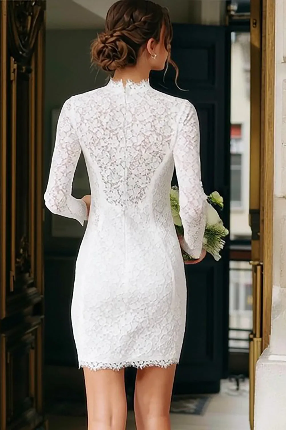 Lace Bodycon Long Sleeve Ivory Bridal Shower Dress sold by Wedtrend product image thumbnail 2