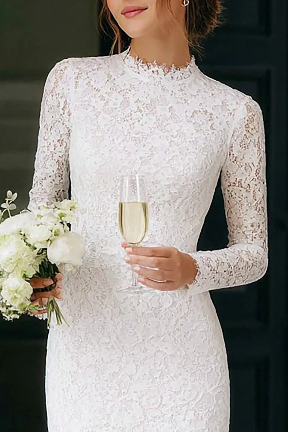 Lace Bodycon Long Sleeve Ivory Bridal Shower Dress sold by Wedtrend product image thumbnail 3