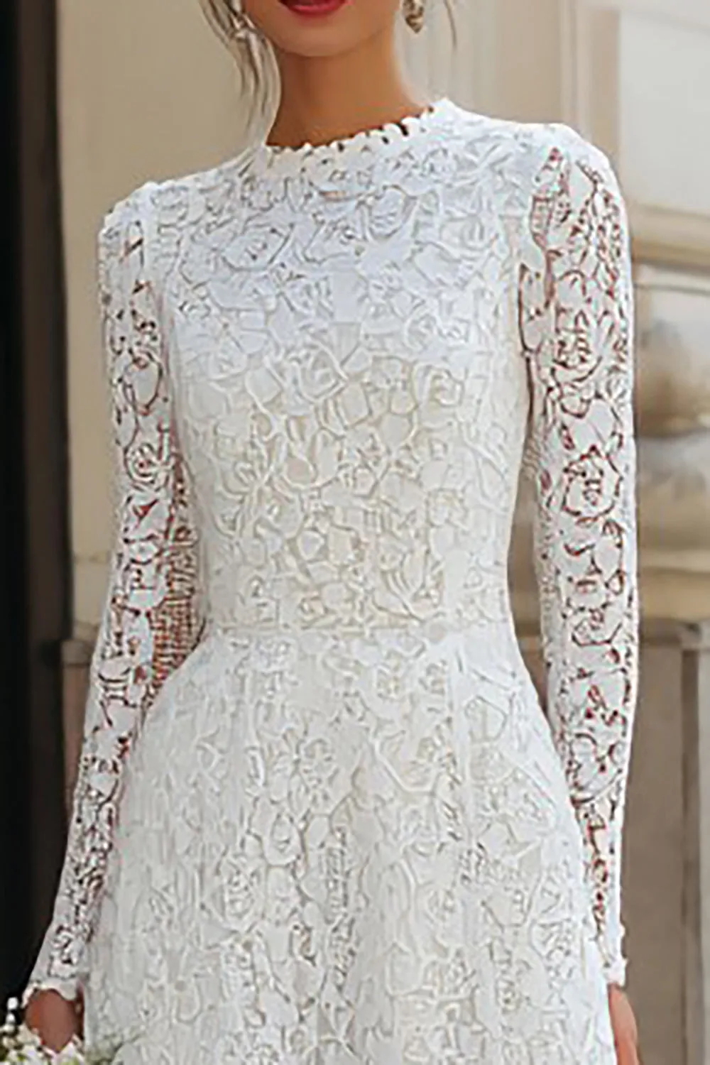 Lace Long Sleeve A-Line Ivory Bridal Shower Dress sold by Wedtrend product image thumbnail 3