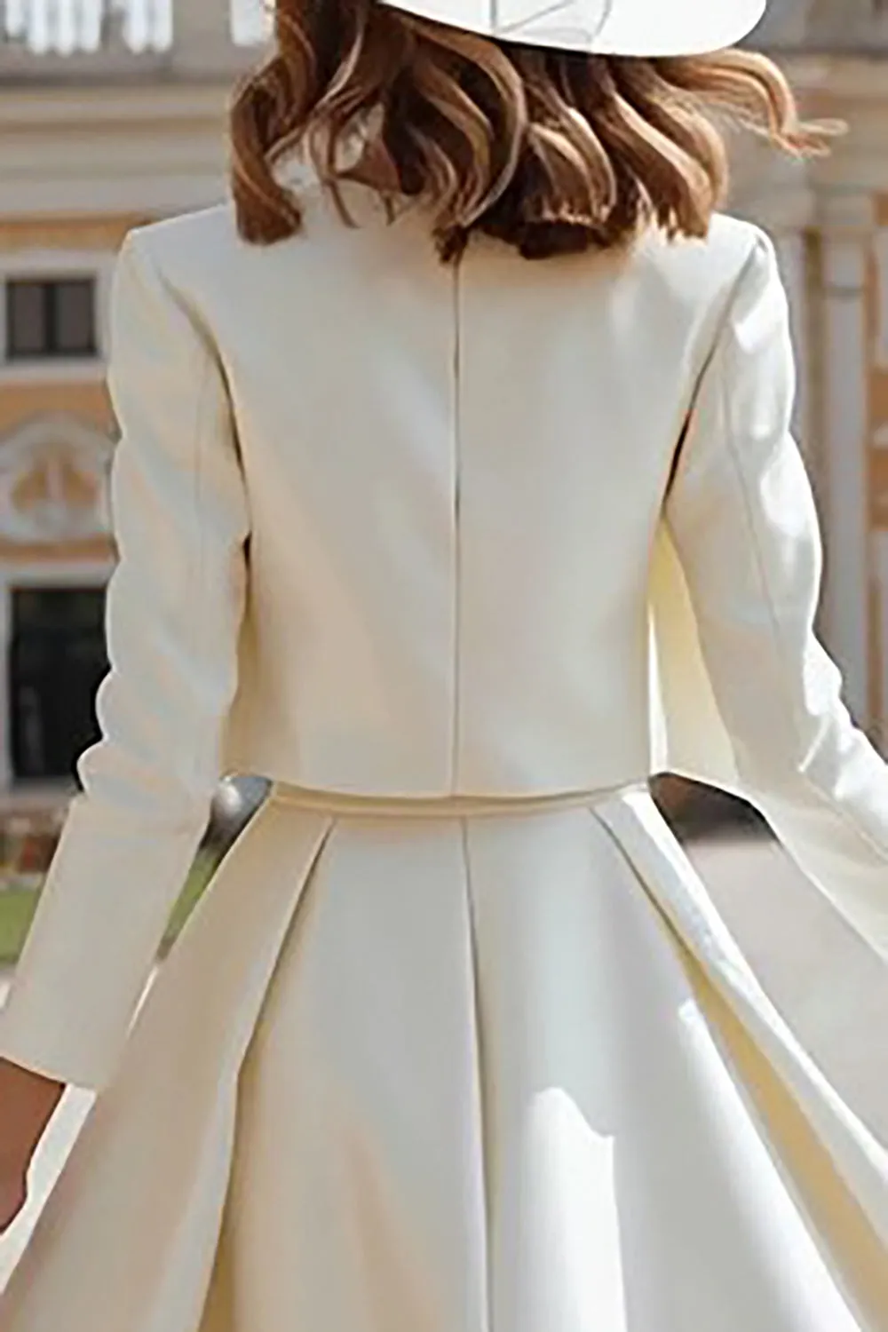 Ivory A-Line Long Sleeve 2 Piece Courthouse Wedding Dress sold by Wedtrend product image thumbnail 4