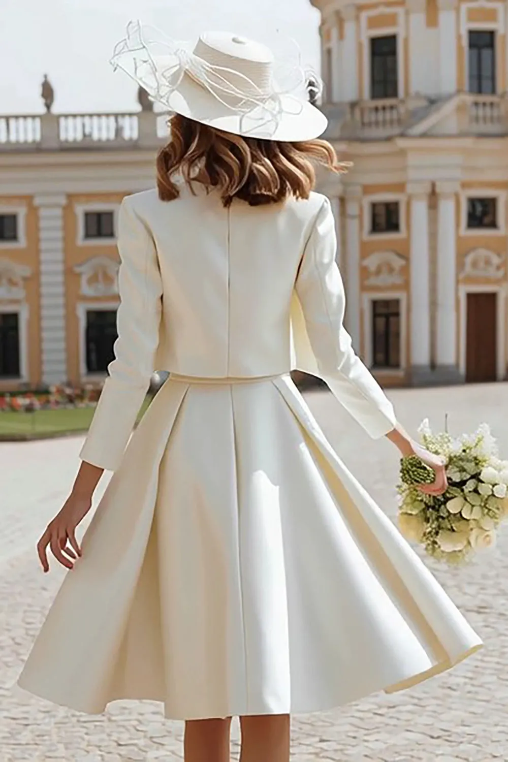 Ivory A-Line Long Sleeve 2 Piece Courthouse Wedding Dress sold by Wedtrend product image thumbnail 2