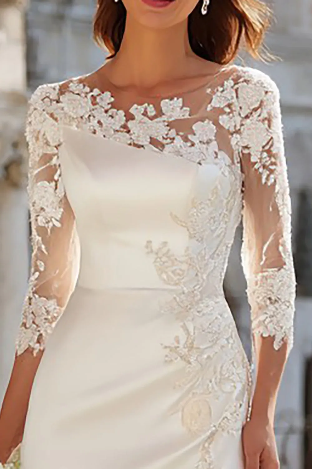 Ivory Sheath Appliqued Engagement Dress With Slit sold by Wedtrend product image thumbnail 3