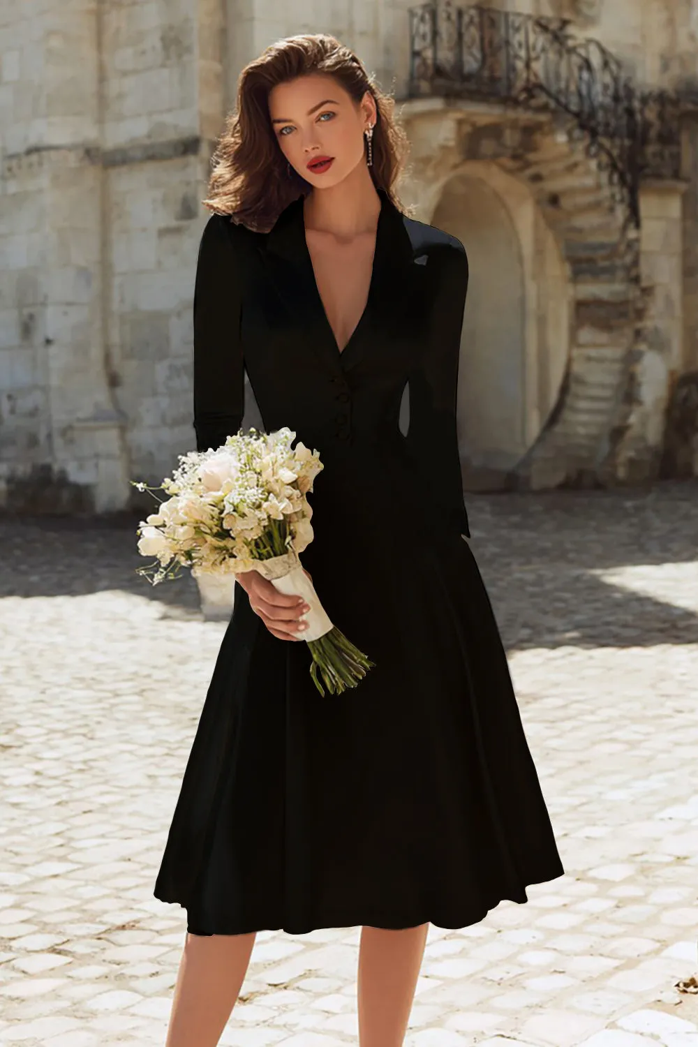 Ivory A-Line Satin V-Neck Courthouse Wedding Dress sold by Wedtrend product image thumbnail 5