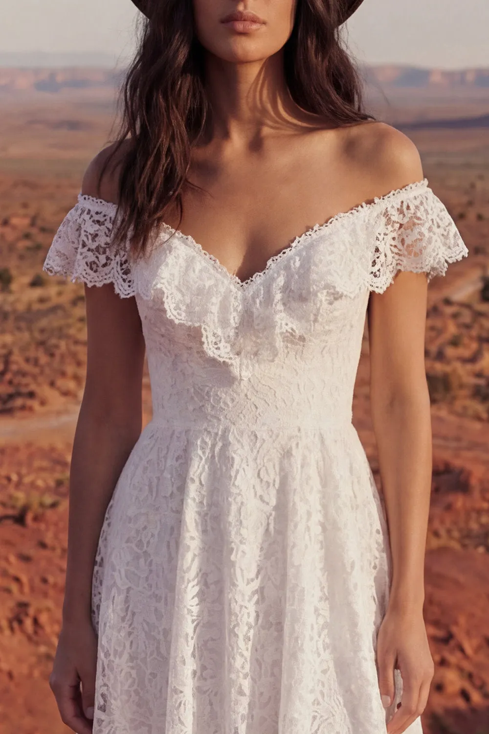 Ivory High Low A Line Off the Shoulder Boho Wedding Dress sold by Wedtrend product image thumbnail 3