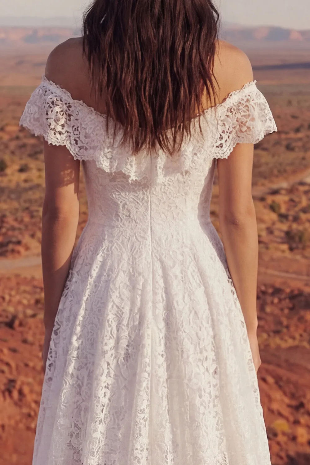 Ivory High Low A Line Off the Shoulder Boho Wedding Dress sold by Wedtrend product image thumbnail 4