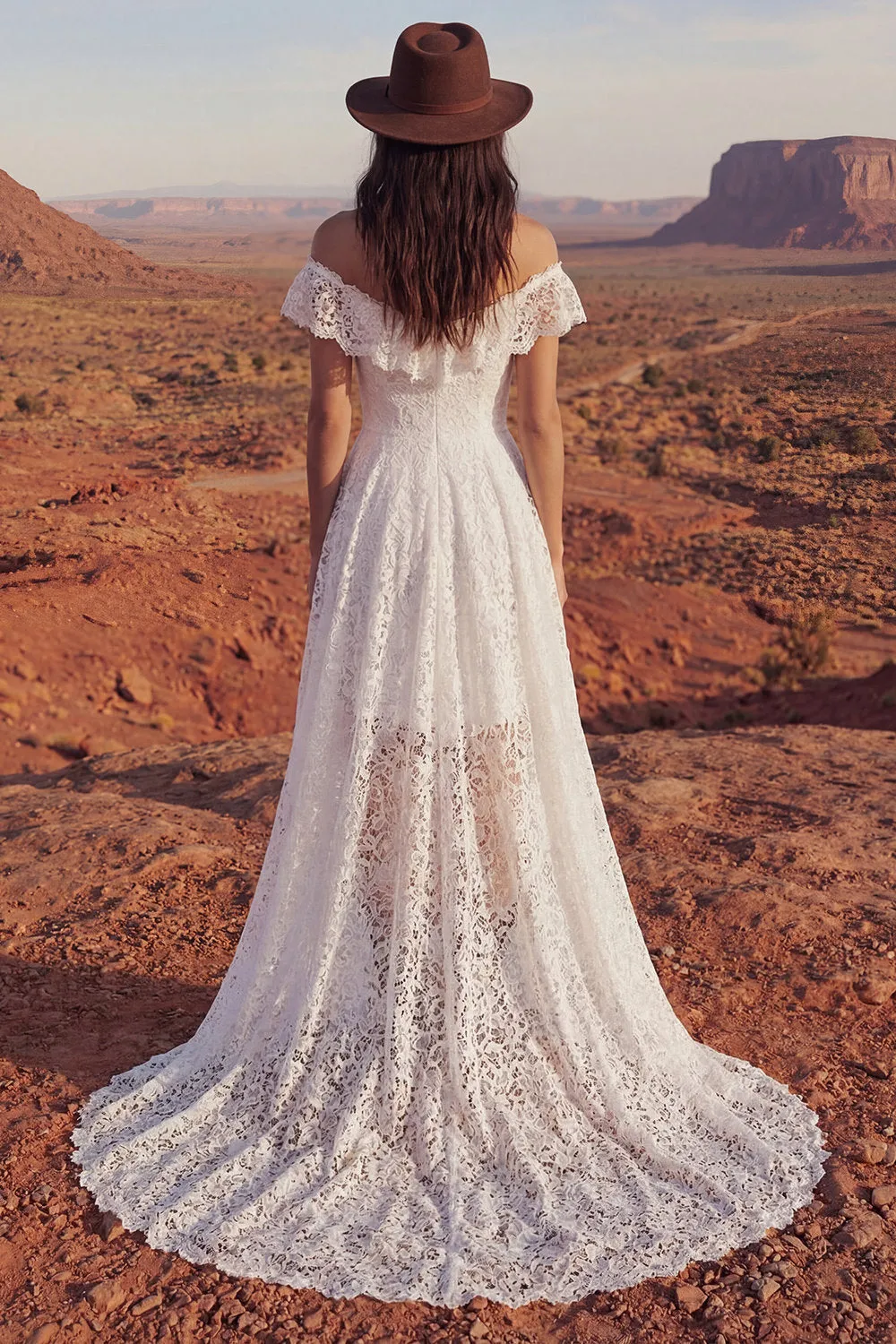 Ivory High Low A Line Off the Shoulder Boho Wedding Dress sold by Wedtrend product image thumbnail 2