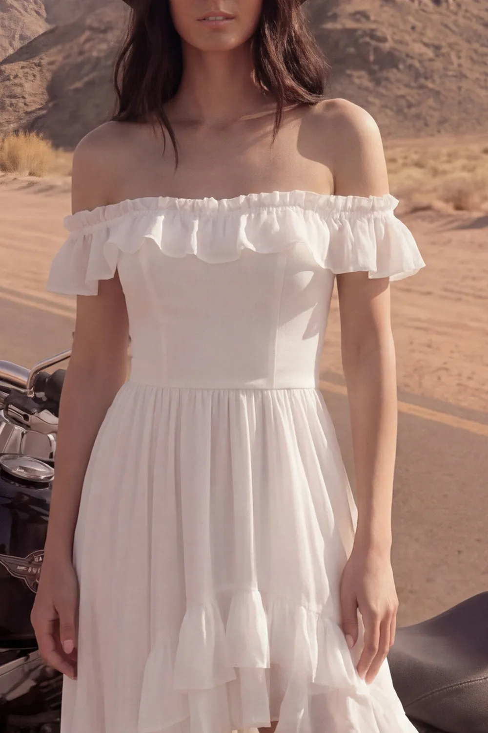 High Low Ivory Off the Shoulder Ruffled Wedding Dress sold by Wedtrend product image thumbnail 3