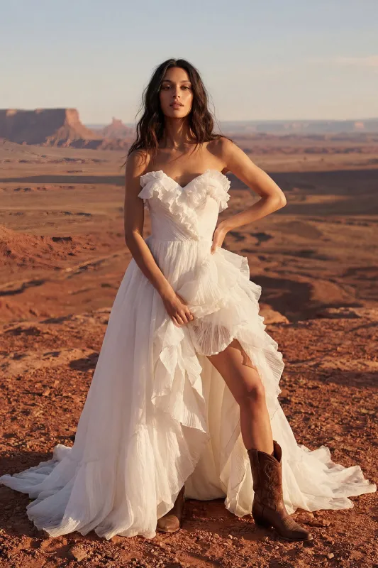 Ivory Strapless Ruffled Ruched Bridal Gown Dress made by Wedtrend