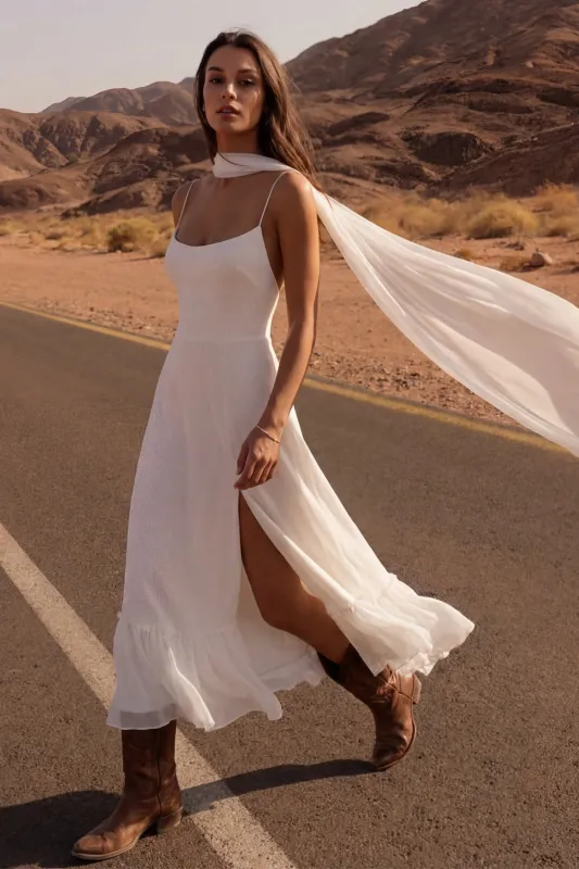 Ivory A Line Pleated Midi Engagement Dress with Slit made by Wedtrend