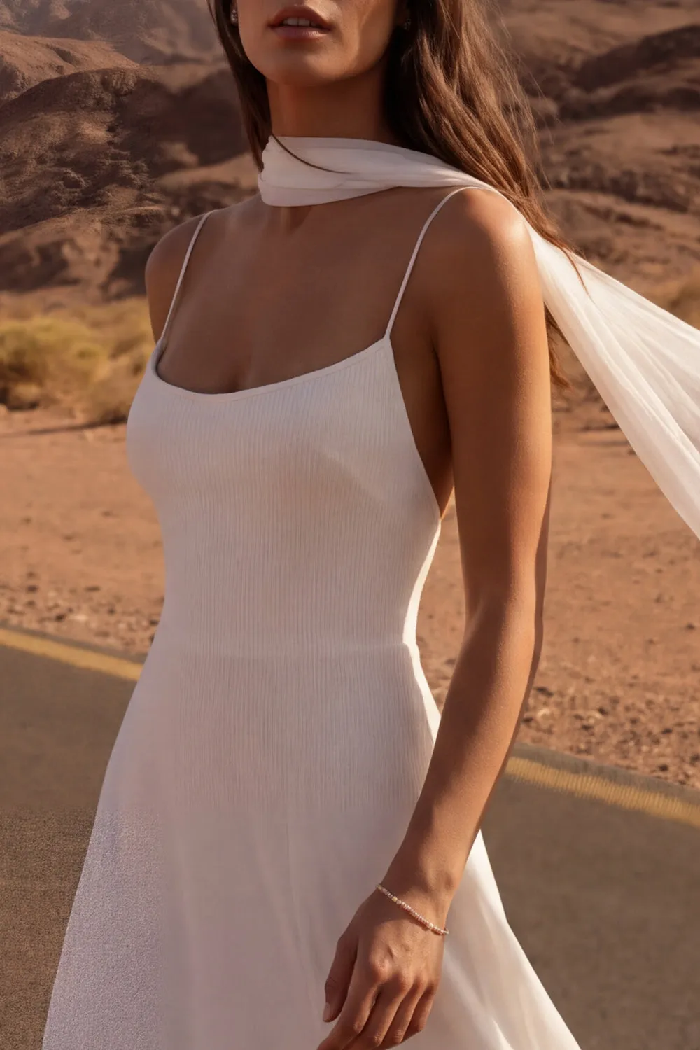 Ivory A Line Pleated Midi Engagement Dress with Slit sold by Wedtrend product image thumbnail 3