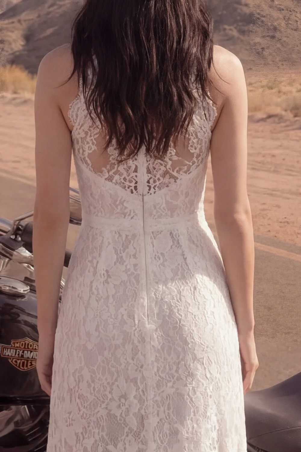 Boho Ivory Halter A Line Lace Wedding Dress with Slit sold by Wedtrend product image thumbnail 4