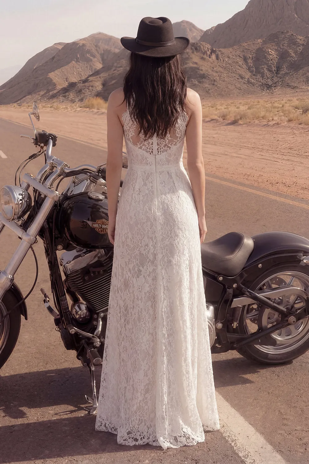 Boho Ivory Halter A Line Lace Wedding Dress with Slit sold by Wedtrend product image thumbnail 2