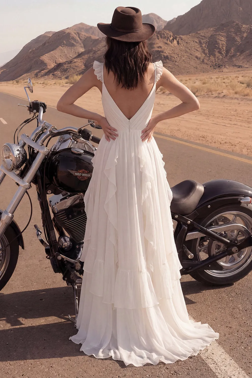Ivory A Line Ruffled Long Wedding Dress with Slit sold by Wedtrend product image thumbnail 2