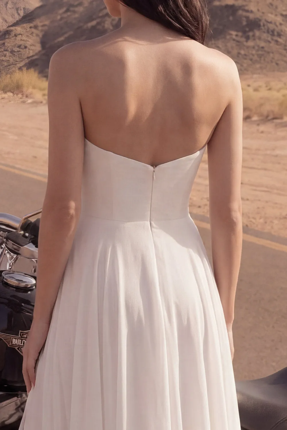 Simple Ivory A Line Strapless Maxi Wedding Dress with Slit sold by Wedtrend product image thumbnail 4