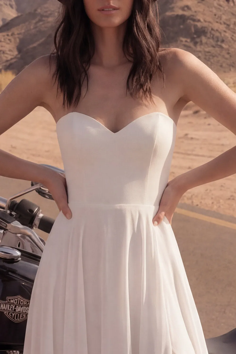 Simple Ivory A Line Strapless Maxi Wedding Dress with Slit sold by Wedtrend product image thumbnail 3