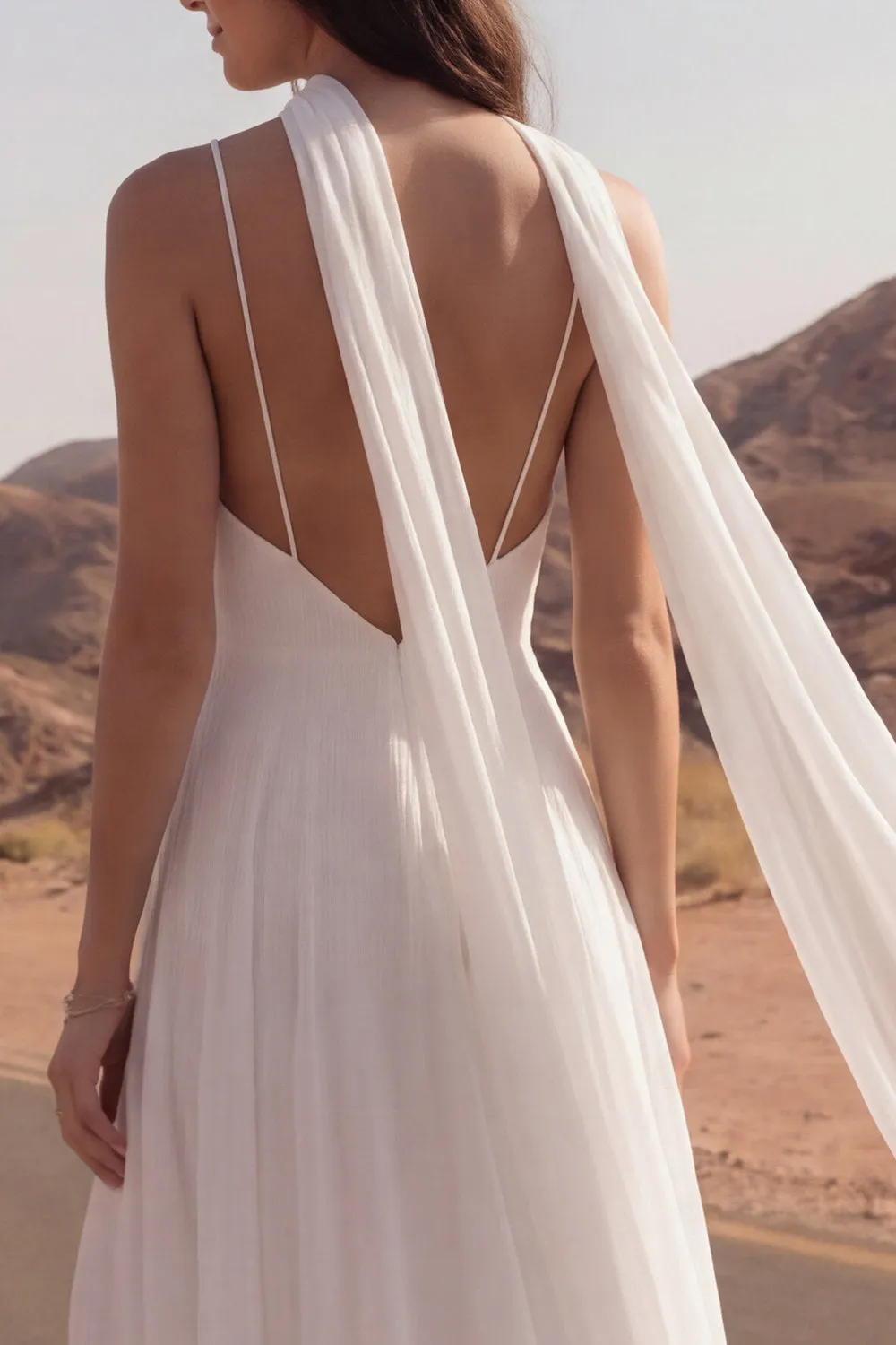 Ivory A Line Spaghetti Straps Maxi Wedding Dress with Sash sold by Wedtrend product image thumbnail 4