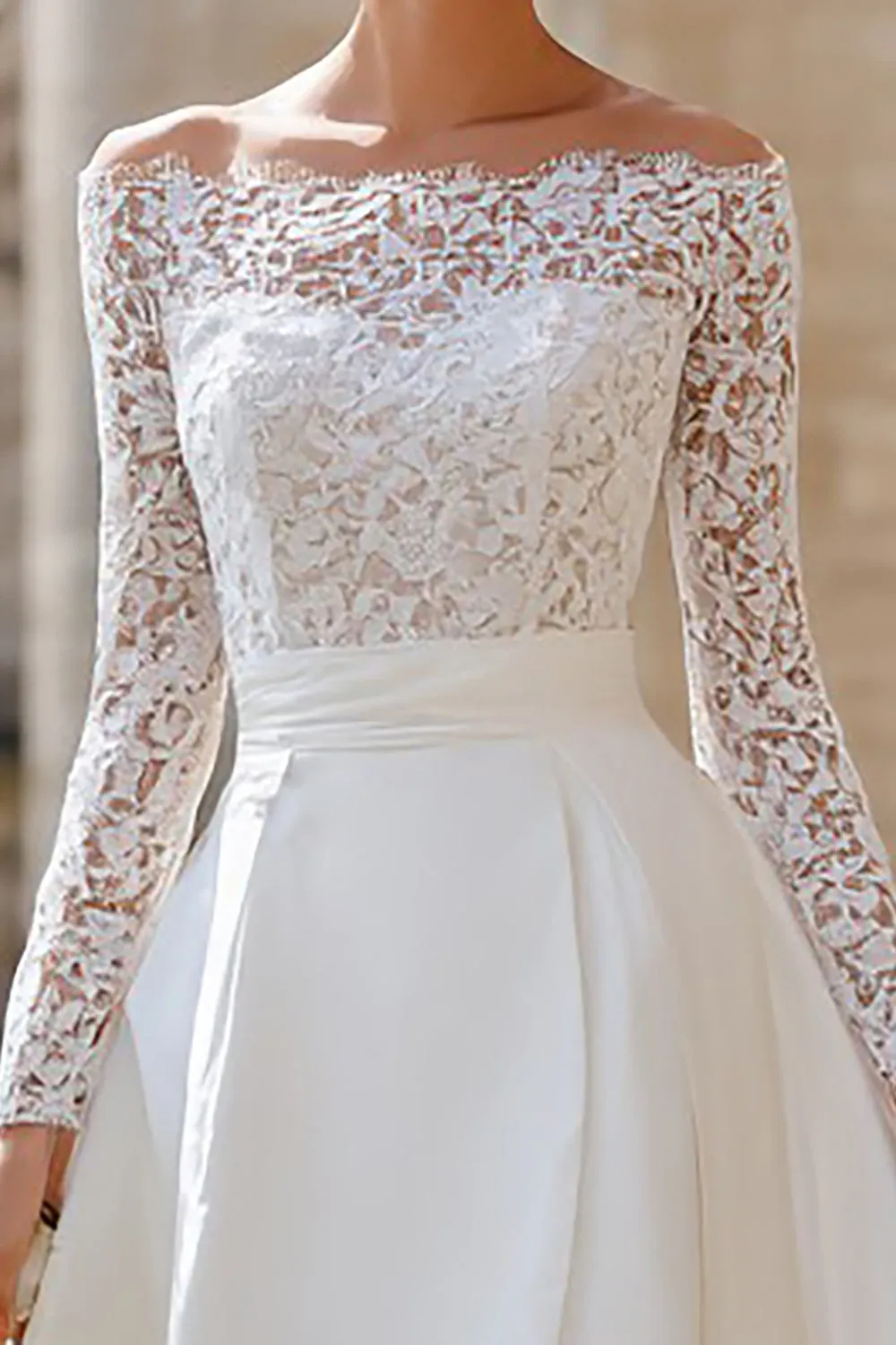 Elegant Ivory A-Line Lace Long Sleeve Wedding Dress sold by Wedtrend product image thumbnail 3