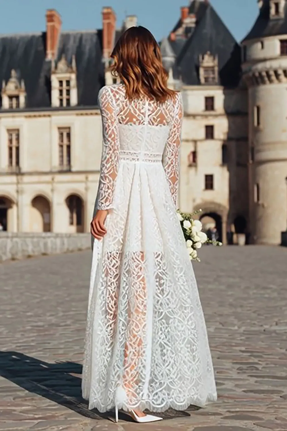 Lace Ivory A-Line Boho Wedding Dress With Long Sleeves sold by Wedtrend product image thumbnail 2