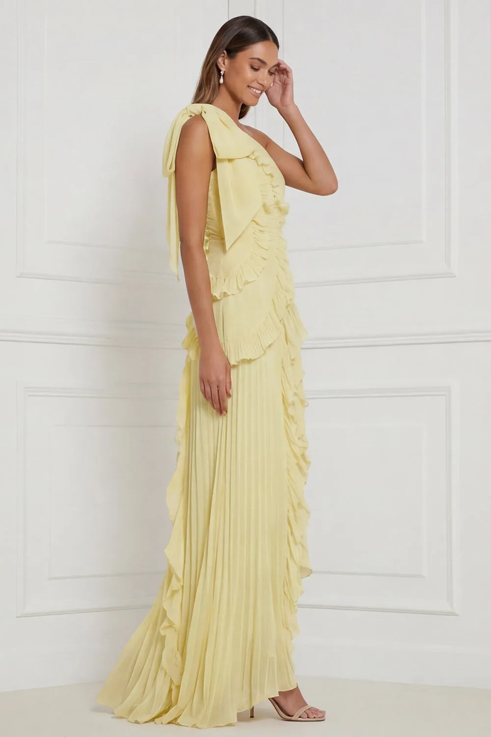 Daffodil One Shoulder Pleated A Line Ruffled Bridesmaid Dress sold by Wedtrend product image thumbnail 3