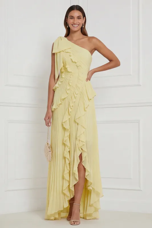 Daffodil One Shoulder Pleated A Line Ruffled Bridesmaid Dress made by Wedtrend