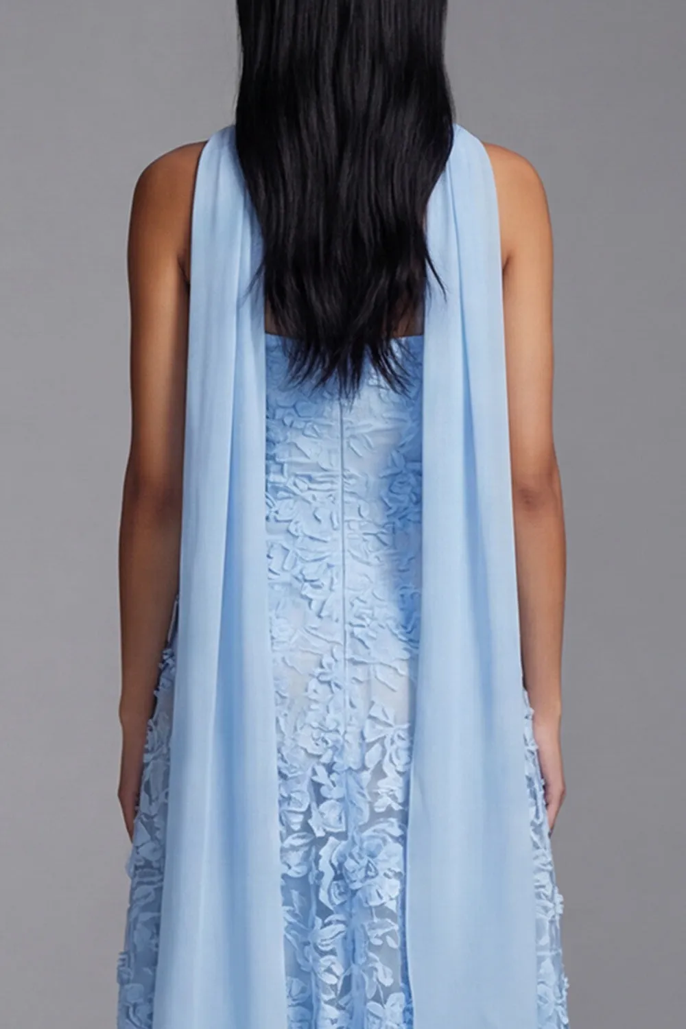 Strapless Blue Appliqued A Line Midi Wedding Guest Dress sold by Wedtrend product image thumbnail 4