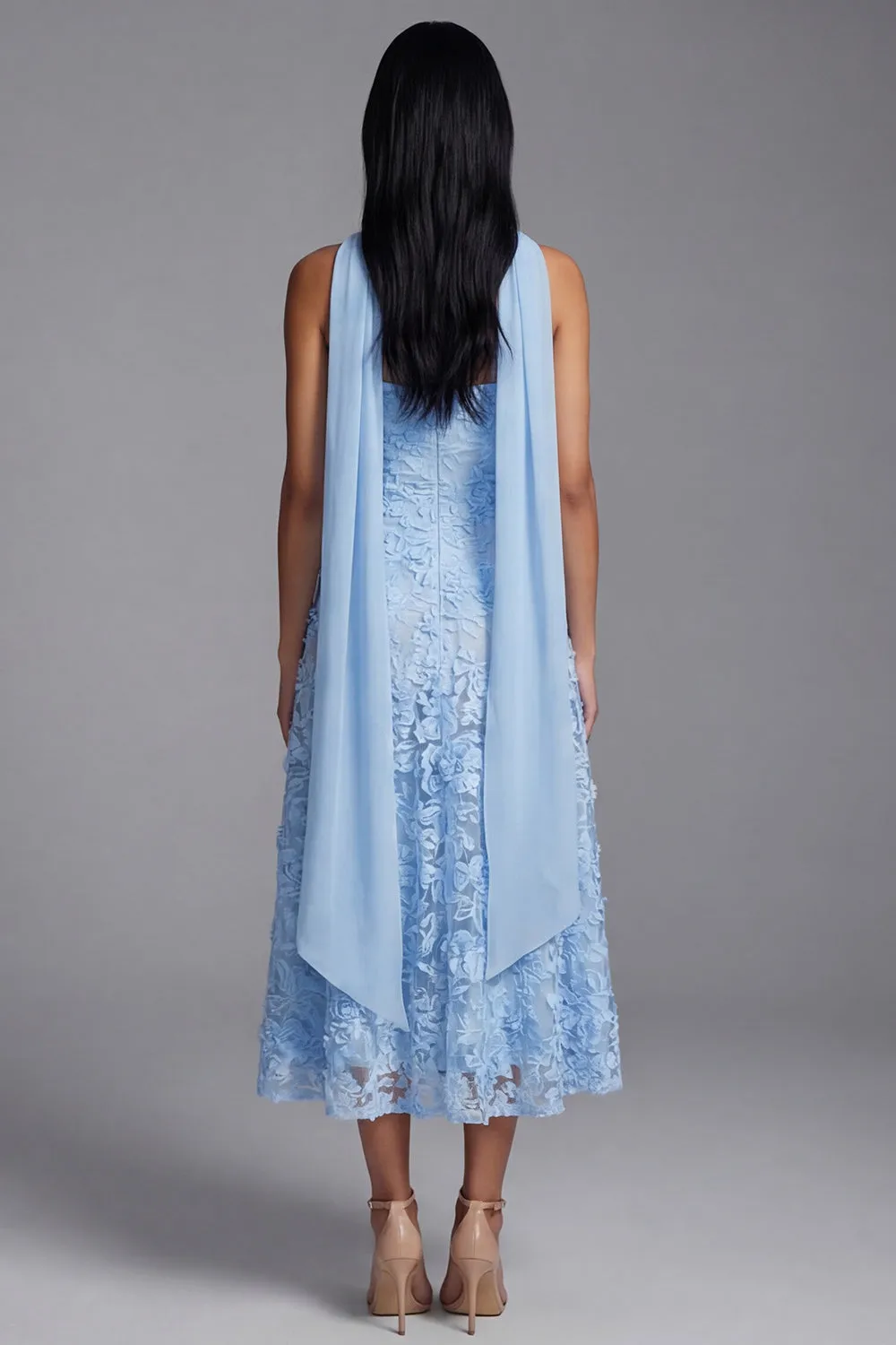 Strapless Blue Appliqued A Line Midi Wedding Guest Dress sold by Wedtrend product image thumbnail 2