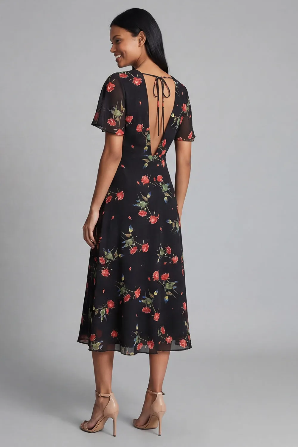 Floral Printed A Line Black Wedding Guest Dress with Short Sleeves sold by Wedtrend product image thumbnail 2