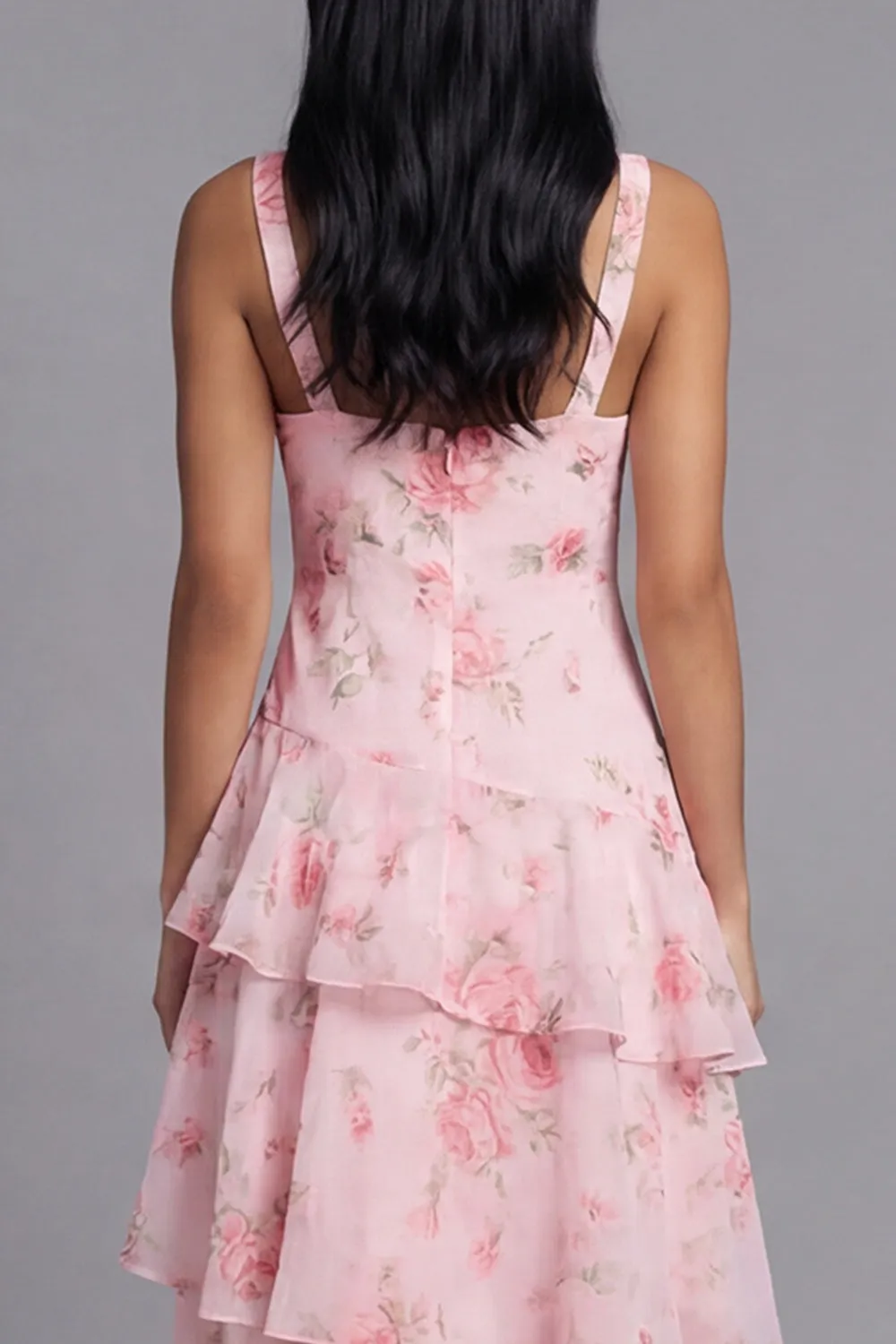 Floral Pink Tiered A Line V Neck Wedding Guest Dress sold by Wedtrend product image thumbnail 4