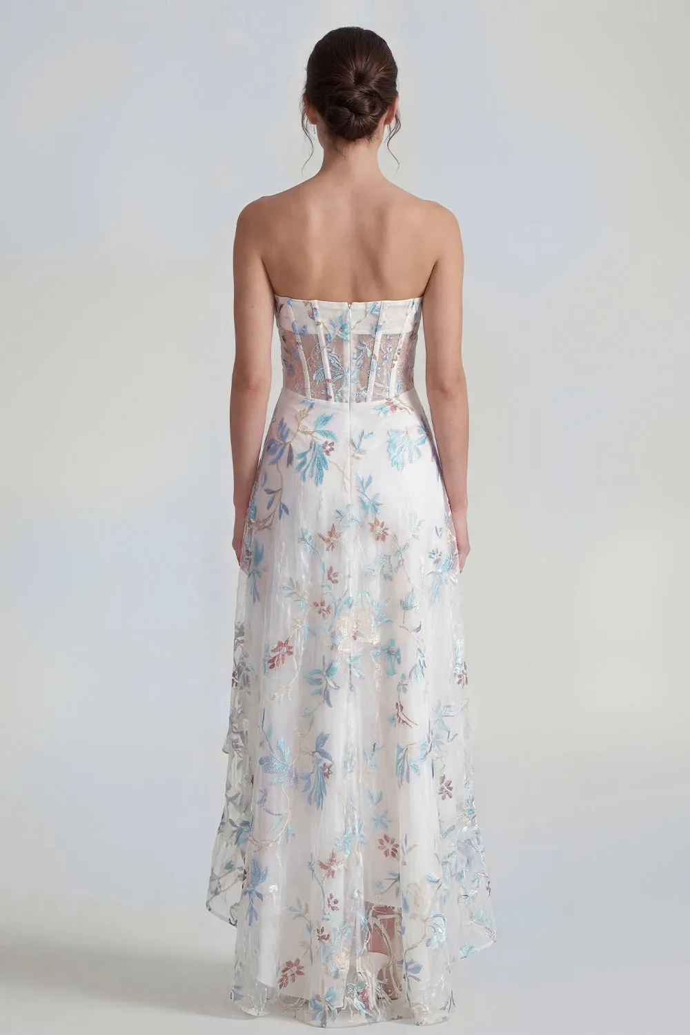 Strapless A Line White Floral Corset Wedding Guest Dress sold by Wedtrend product image thumbnail 2