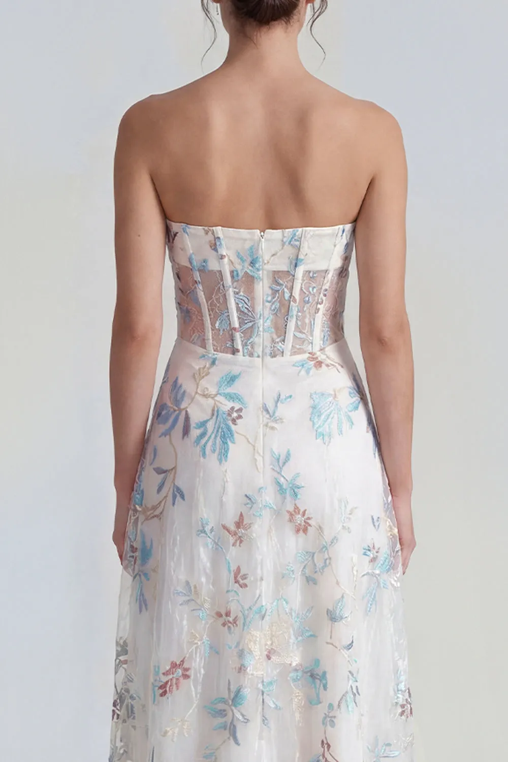Strapless A Line White Floral Corset Wedding Guest Dress sold by Wedtrend product image thumbnail 4