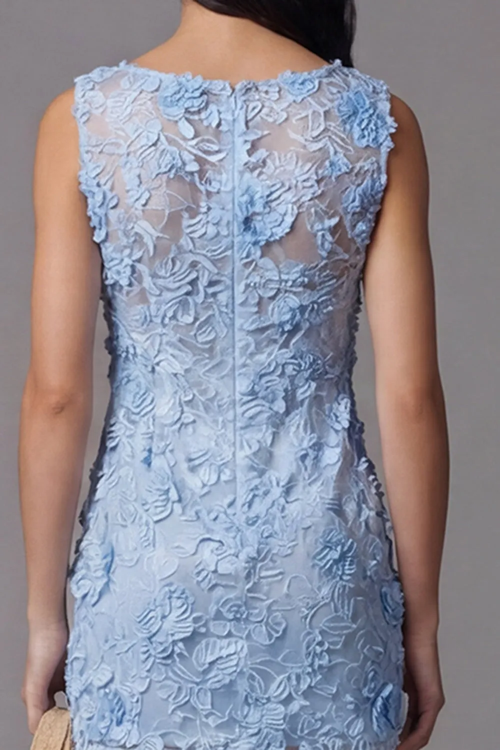 Blue Appliqued Illusion Neck Bodycon Mini Dress sold by Wedtrend product image thumbnail 4