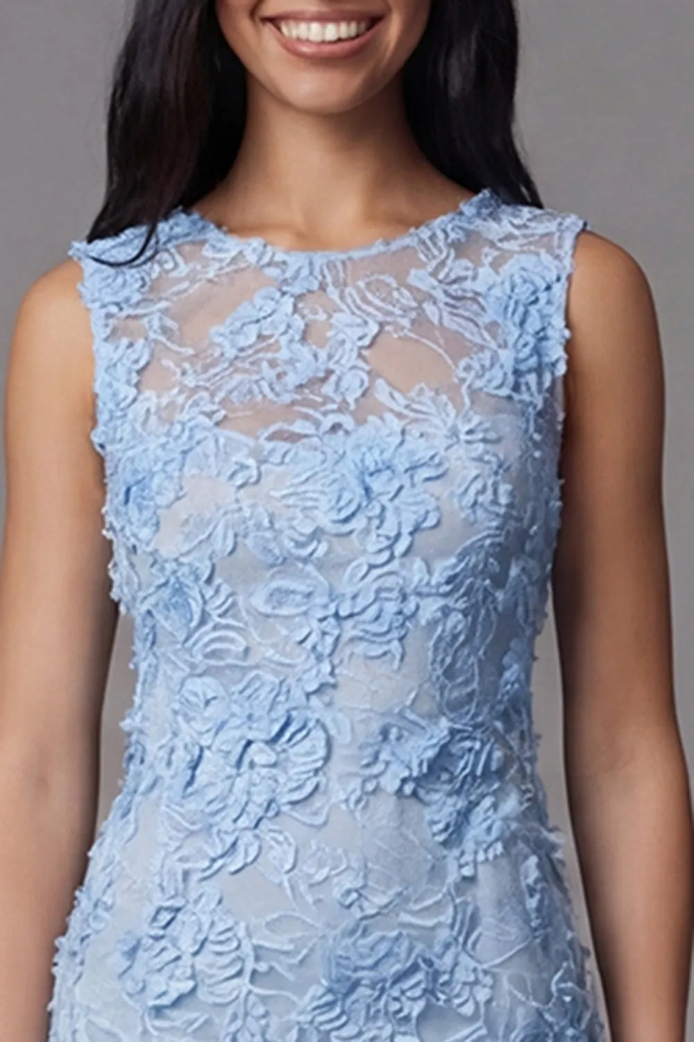 Blue Appliqued Illusion Neck Bodycon Mini Dress sold by Wedtrend product image thumbnail 3