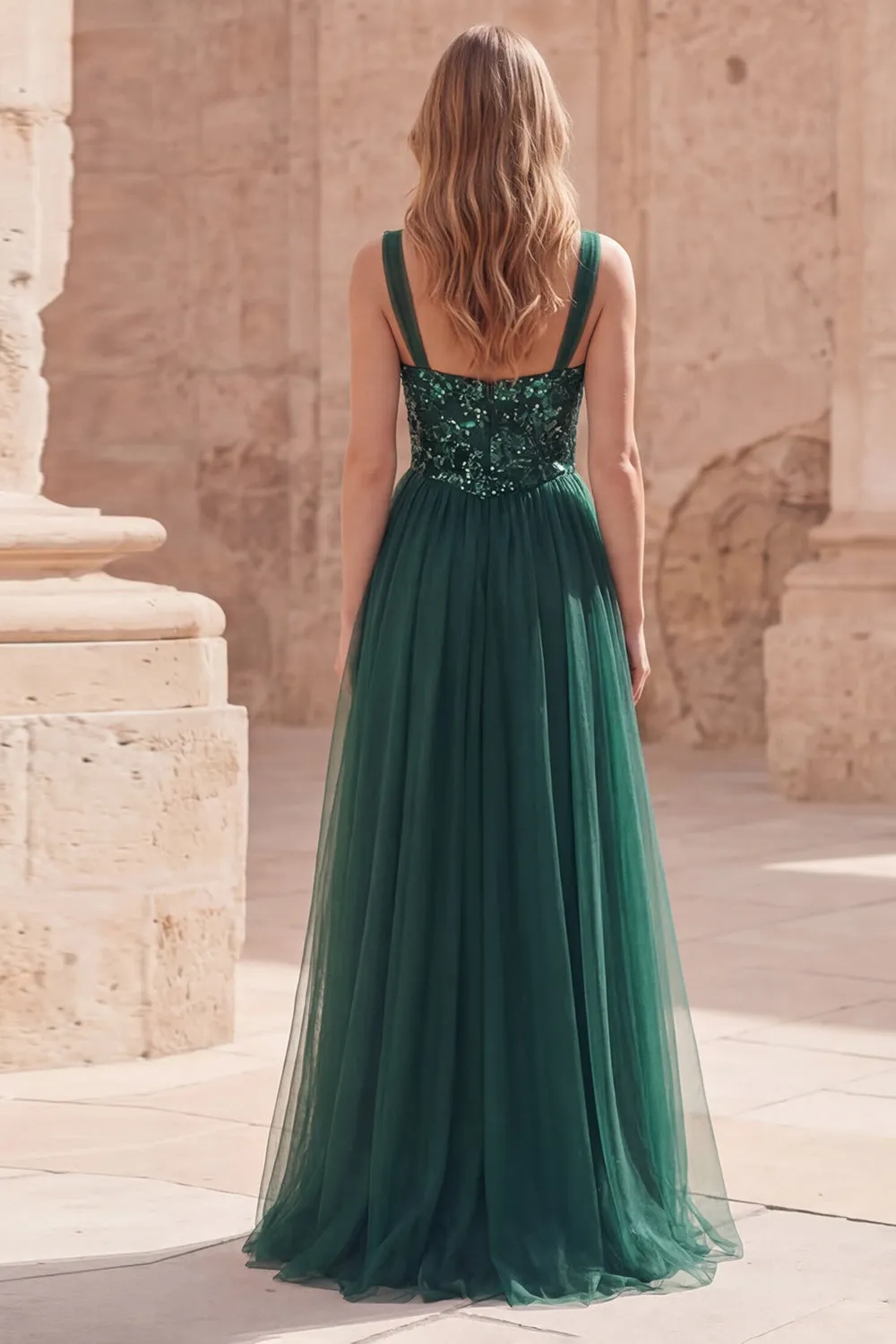 Dark Green Tulle A Line Appliqued Maxi Prom Dress sold by Wedtrend product image thumbnail 2