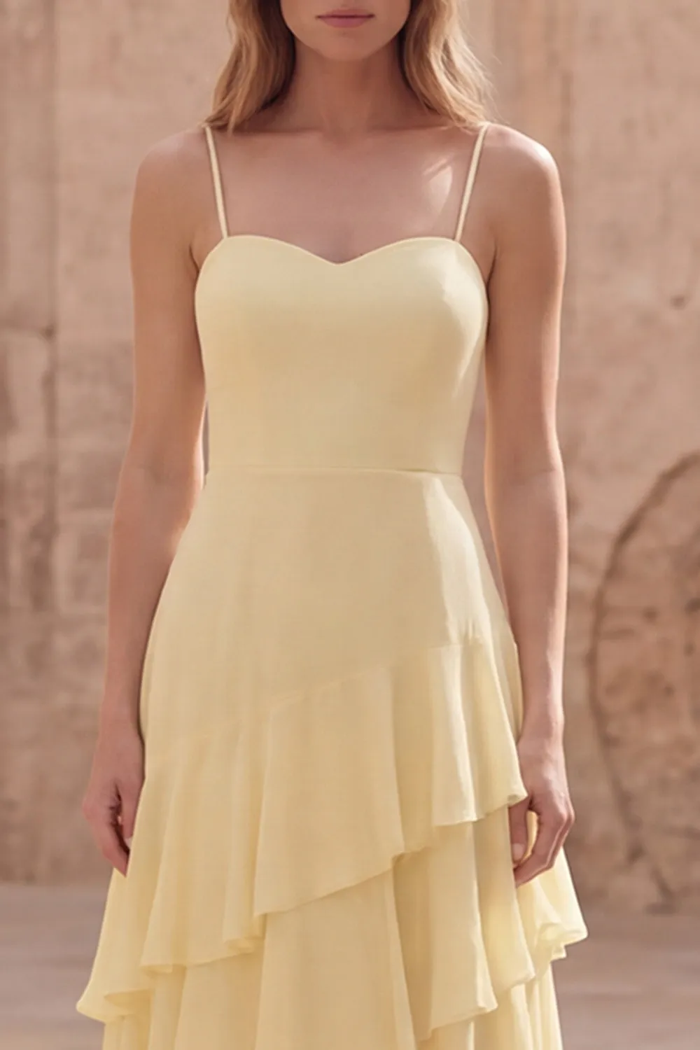 Yellow A Line Ruffled Maxi Bridesmaid Dress sold by Wedtrend product image thumbnail 4