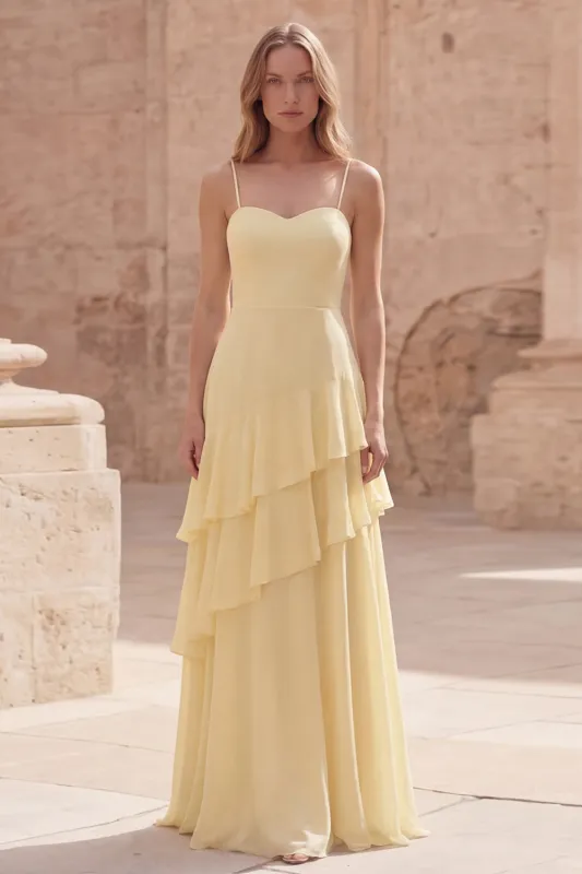 Yellow A Line Ruffled Maxi Bridesmaid Dress made by Wedtrend