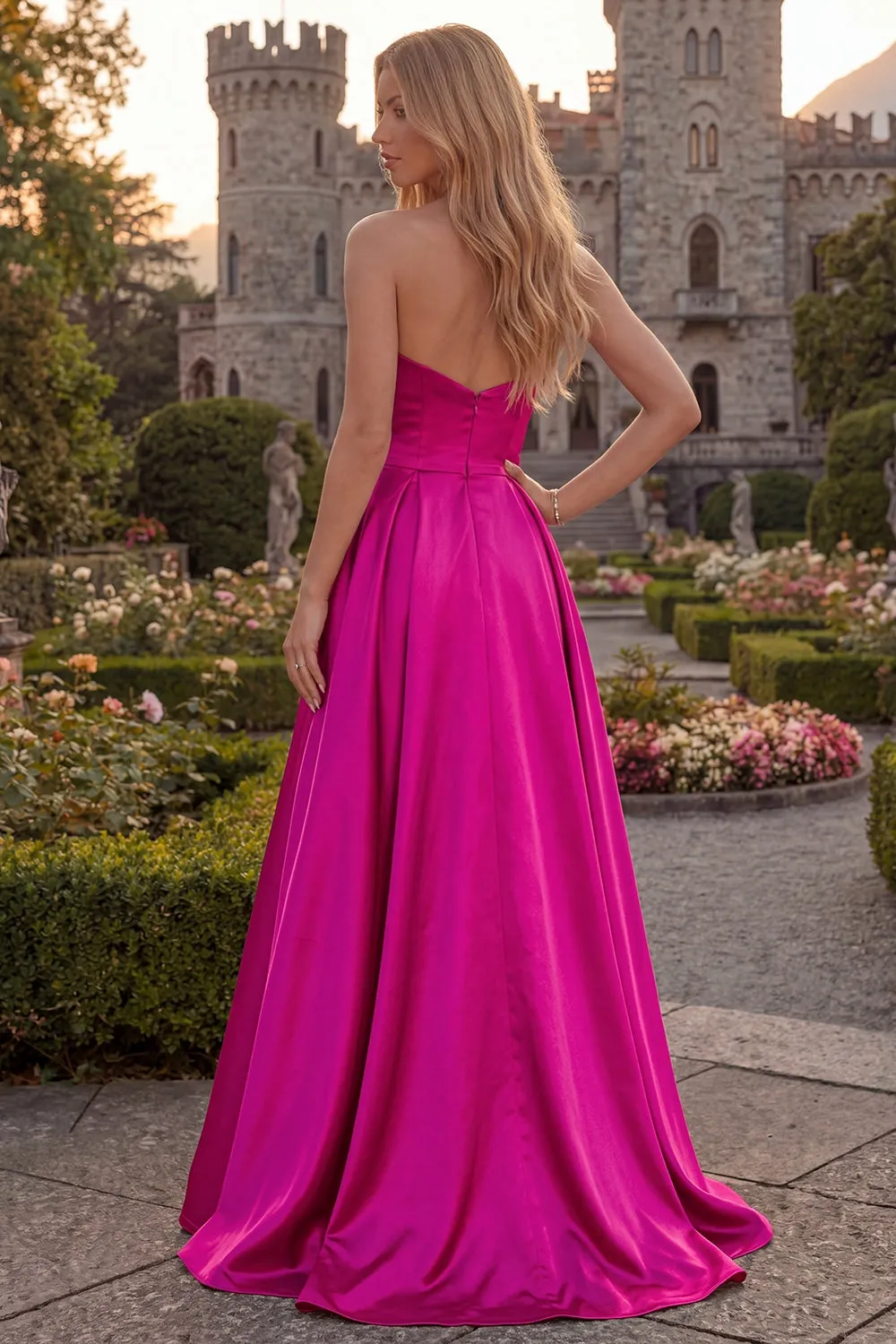 Fuchsia Strapless A Line Satin Maxi Prom Dress sold by Wedtrend product image thumbnail 2
