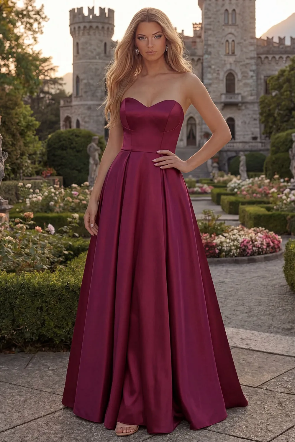 Fuchsia Strapless A Line Satin Maxi Prom Dress sold by Wedtrend product image thumbnail 3