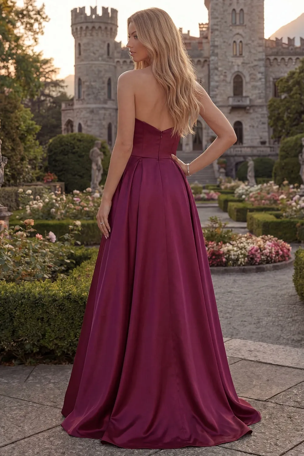 Fuchsia Strapless A Line Satin Maxi Prom Dress sold by Wedtrend product image thumbnail 4