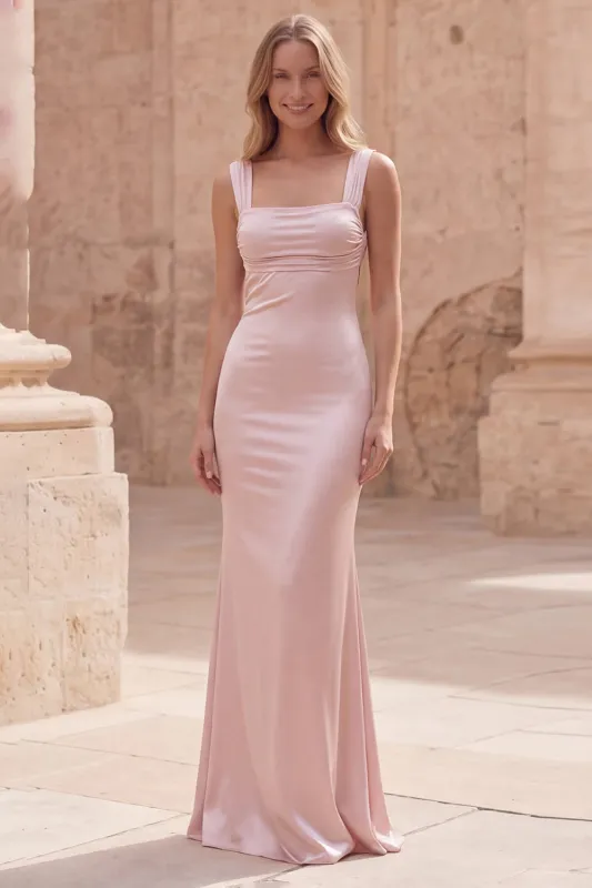 Pink Satin Ruched Mermaid Maxi Dress made by Wedtrend