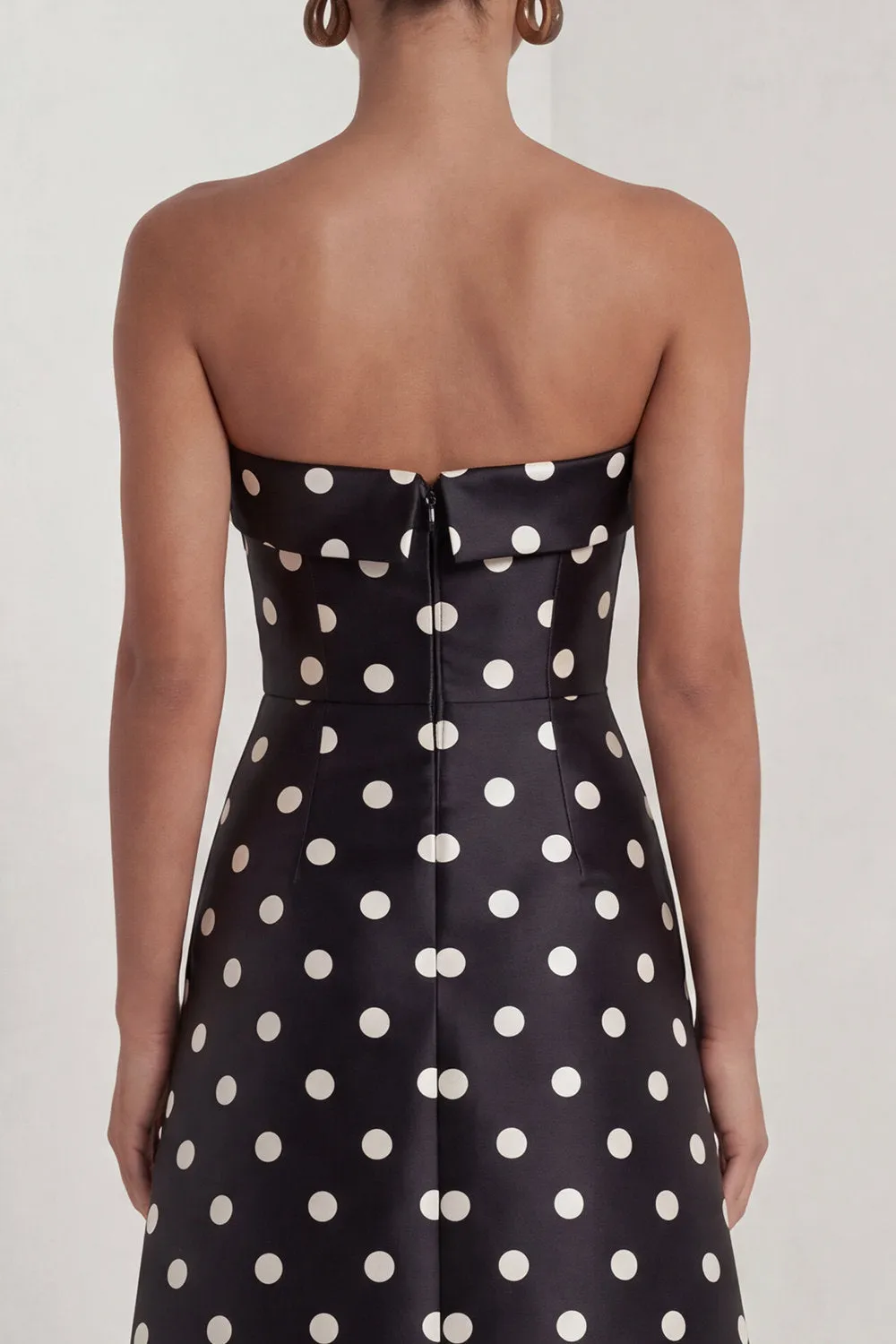 Strapless Black White A Line Polka Dot Long Formal Dress with Slit sold by Wedtrend product image thumbnail 5