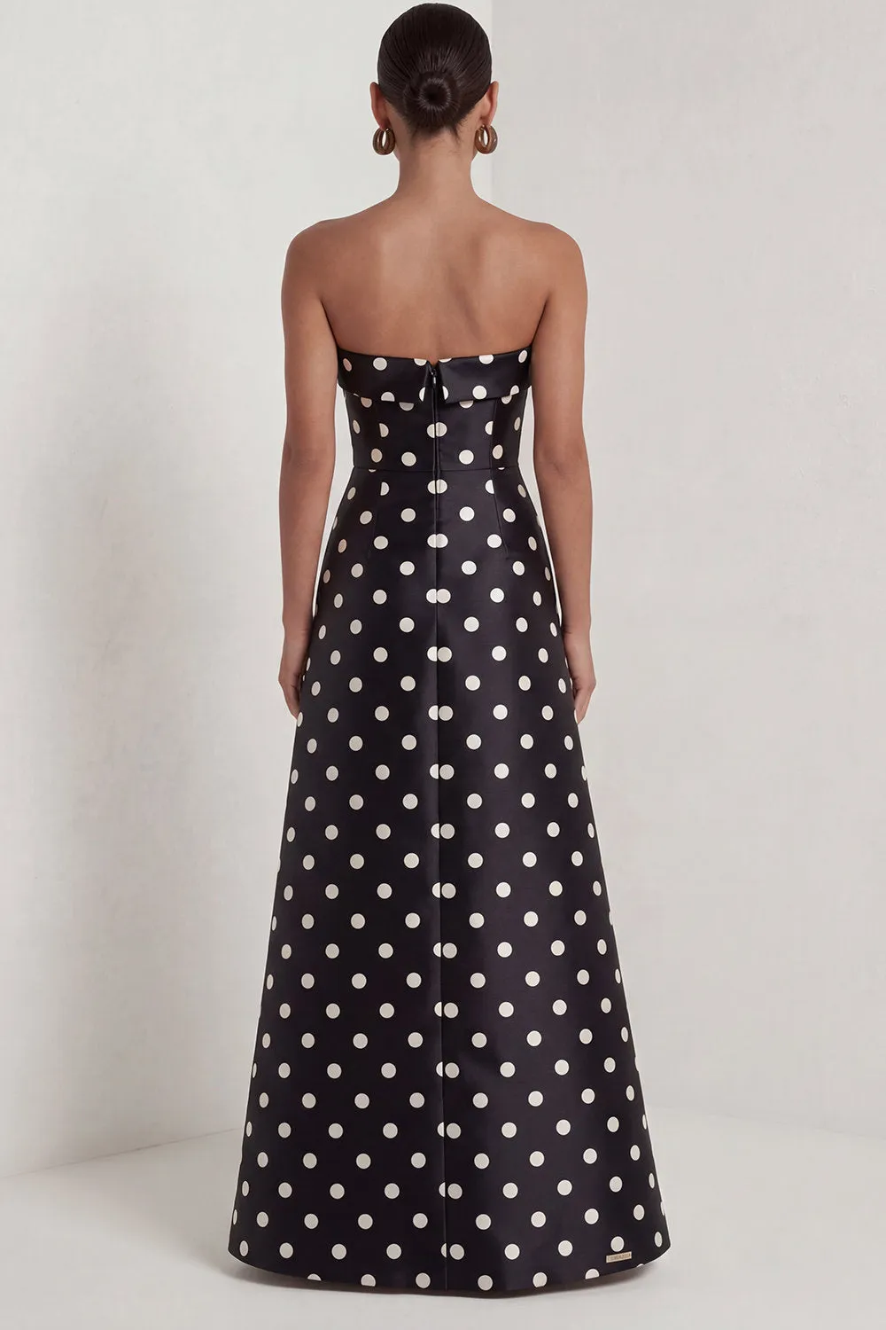 Strapless Black White A Line Polka Dot Long Formal Dress with Slit sold by Wedtrend product image thumbnail 2