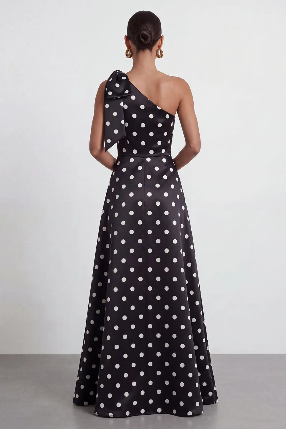 Green White Polka Dot One Shoulder A Line Formal Dress with Slit sold by Wedtrend product image thumbnail 4