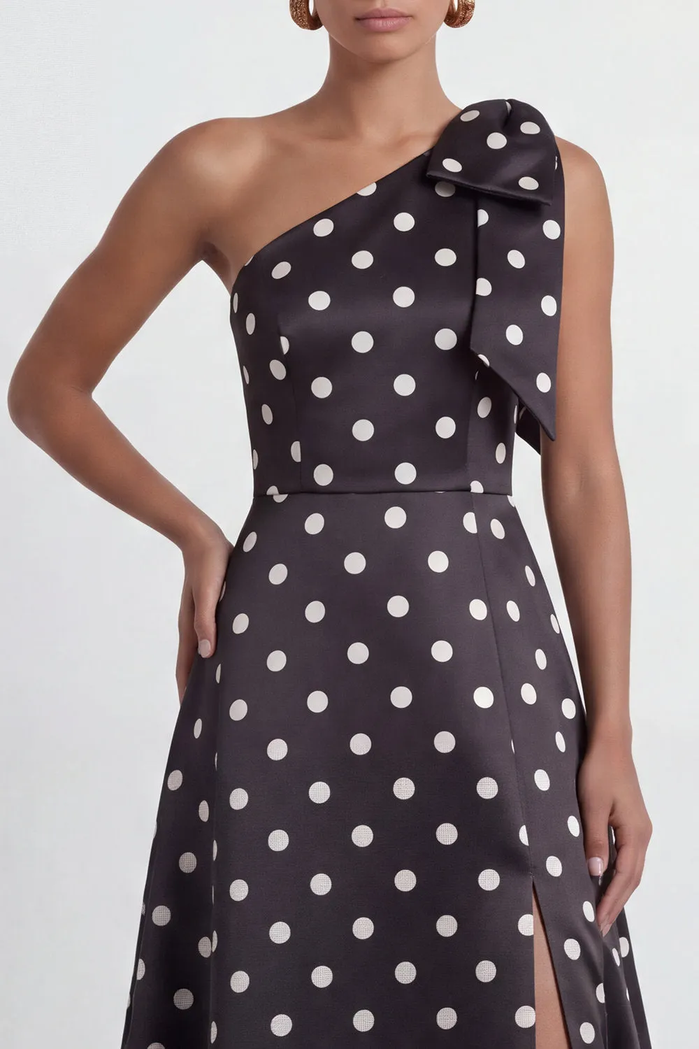 Green White Polka Dot One Shoulder A Line Formal Dress with Slit sold by Wedtrend product image thumbnail 5