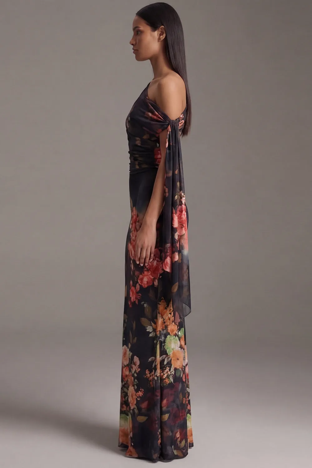 Asymmetrical Neck Black Mermaid Printed Long Formal Dress sold by Wedtrend product image thumbnail 3