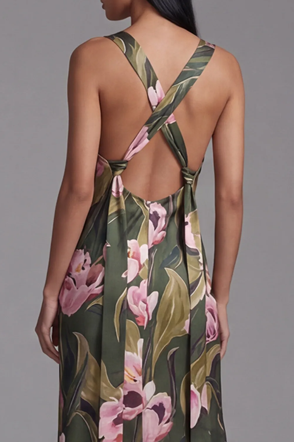 Olive Floral Square Neck Maxi Formal Dress sold by Wedtrend product image thumbnail 5