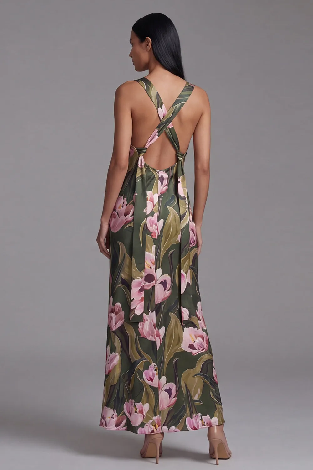 Olive Floral Square Neck Maxi Formal Dress sold by Wedtrend product image thumbnail 2