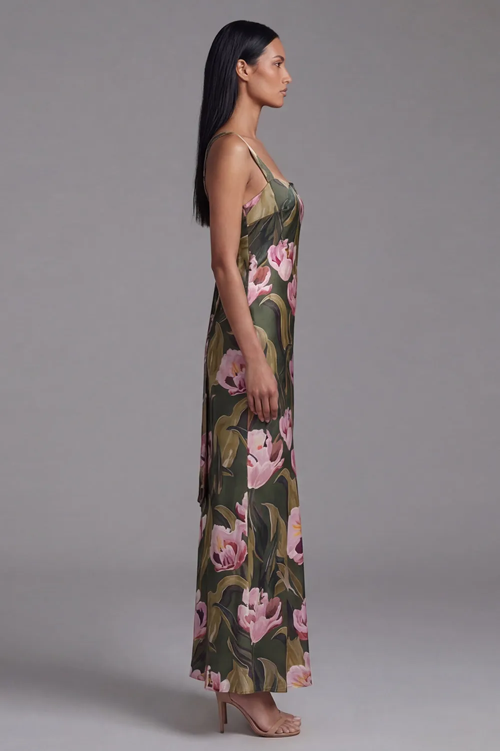 Olive Floral Square Neck Maxi Formal Dress sold by Wedtrend product image thumbnail 3