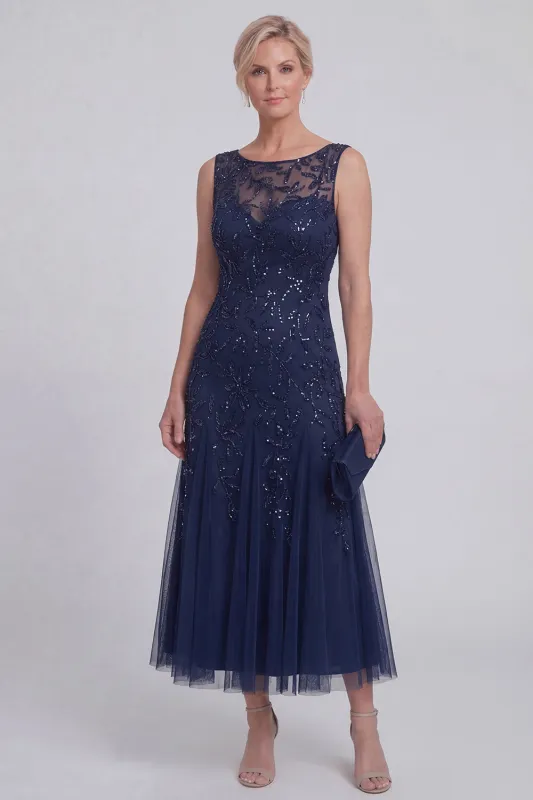 Sparkly Navy A Line Midi Mother of the Bride Dress made by Wedtrend